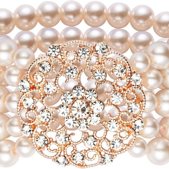 1920s Flapper Imitation Pearl Bracelet Great Gatsby Elastic Pearl Bracelet Roari - Picture 1 of 6